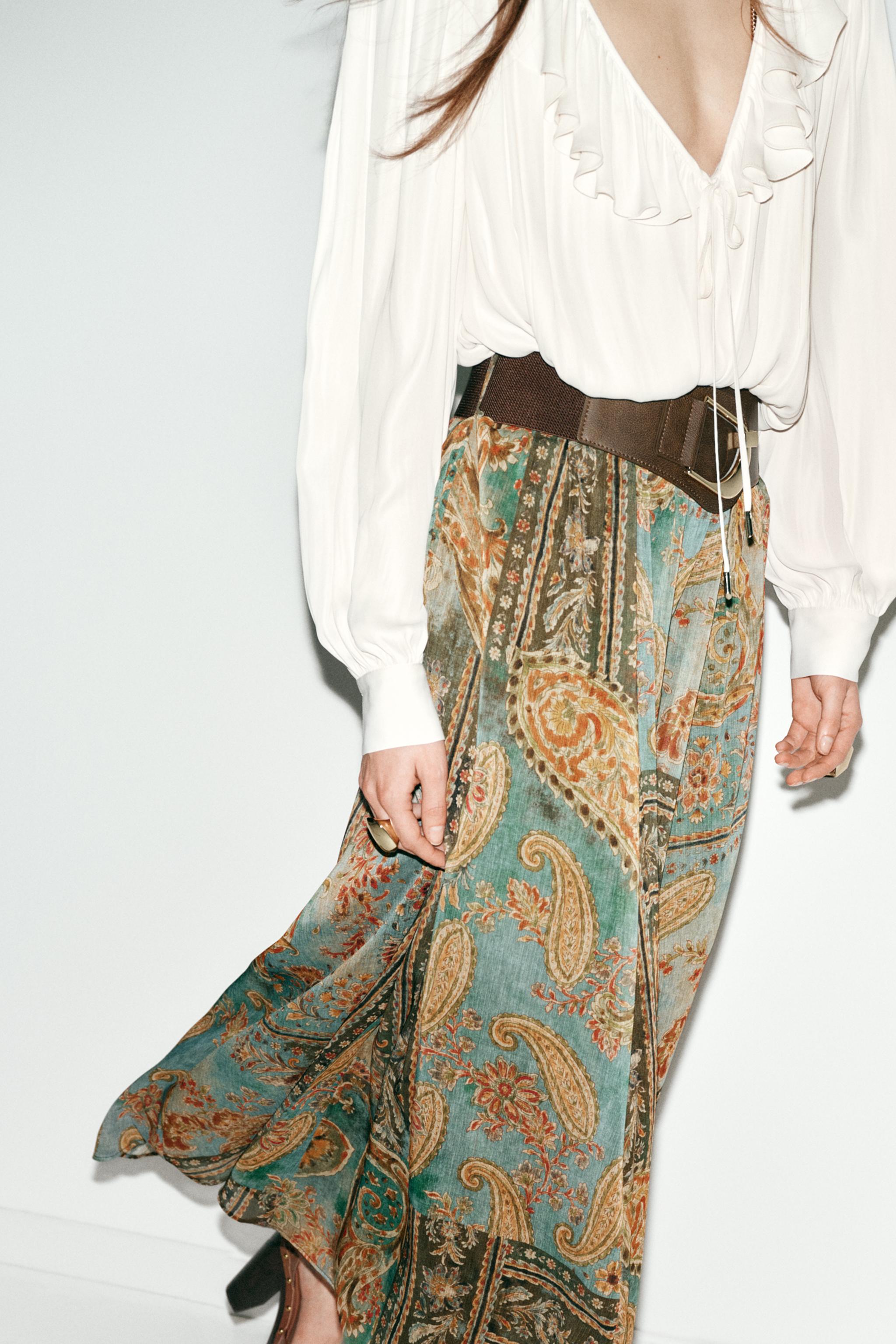 PRINTED MIDI SKIRT WITH BELT